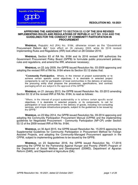 GPPB Resolution No. 18.
